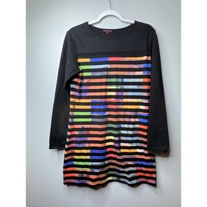 Antik Batik Womens Long Sleeve Abstract Stripe Mini Dress Black Multicolor T42